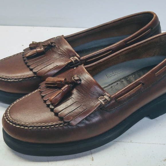 Rockport Brown Leather Loafers Shoes Size 8.5 VGC - Picture 1 of 6